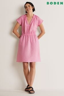 Розовое льняное платье с короткими рукавами Boden (C67528) | €31