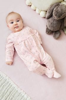 JoJo Maman Bébé Pink Bunny Pretty Cotton Baby Sleepsuit (C67534) | €23