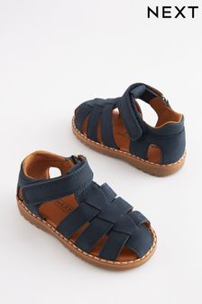 Navy Blue Leather Touch Fastening Closed Toe Sandals (C67647) | DKK126 - DKK139