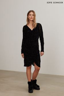 Sofie Schnoor Black Long Sleeve Velvet Print Midi Dress (C67794) | €68