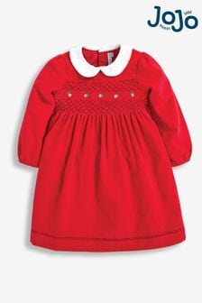 JoJo Maman Bébé Red Smocked Cord Party Dress (C67954) | SGD 70