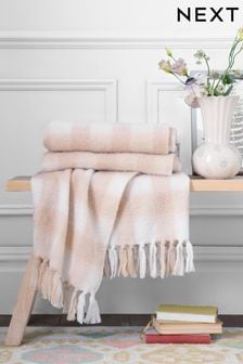 Pink/White Gingham Check Faux Mohair Throw (C68056) | €20