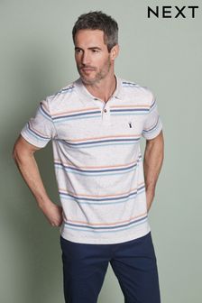 Ecru Cream/Blue Stripe Polo Shirt (C68316) | €18
