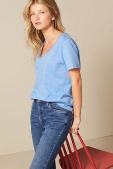 Dusky Blue Essentials Short Sleeve V-Neck T-Shirt (C68486) | 25 zł