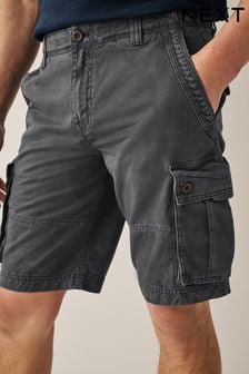 Charcoal Grey Washed Cotton Cargo Shorts (C68488) | 72 zł