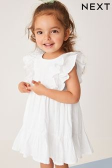 Weiß - Besticktes Kleid aus gewebtem Jersey-Materialmix (3 Monate bis 7 Jahre) (C68543) | 12 € - 16 €