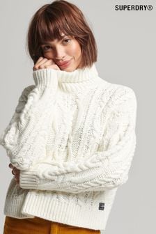 Superdry White Vintage High Neck Cable Knit Jumper (C68574) | AED333