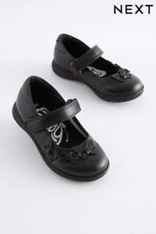 Matt Black Standard Fit (F) School Junior Butterfly Mary Jane Shoes (C68683) | $34 - $44