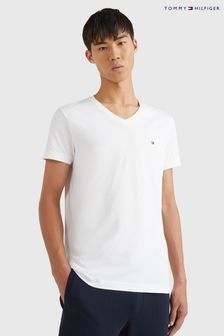 Tommy Hilfiger白色核心標誌彈力修身剪裁V領T恤 (C68801) | NT$1,870