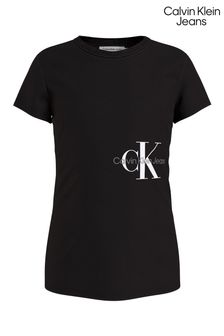 Calvin Klein Jeans Off Placed T-Shirt in Slim Fit mit Monogramm, Schwarz (C68955) | 36 €