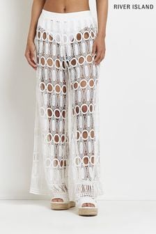 River Island Flared Lace White Trousers (C68973) | €69