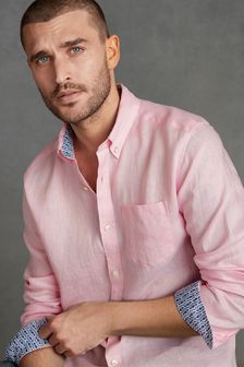 粉色 - 特色設計100%麻質捲袖襯衫 (C69046) | HK$328