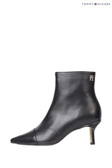 Tommy Hilfiger Black Pointed Leather Heeled Boots (C69047) | TRY 5.076