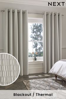 Grey Soft Crinkle Blackout Eyelet Blackout/Thermal Curtains (C69154) | CA$118 - CA$331