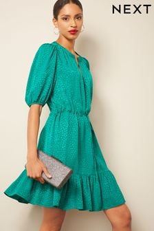 Green Tie Waist Jacquard Midi Dress (C69221) | €46