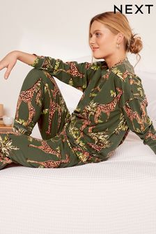 Khaki Green Giraffe Cotton Long Sleeve Pyjamas (C69296) | $43