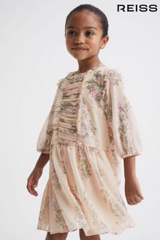 Reiss Pink Amber Junior Chiffon Print Dress (C69400) | OMR44