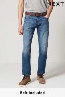 Light Blue Straight Belted Straight Fit Jeans (C69551) | $55