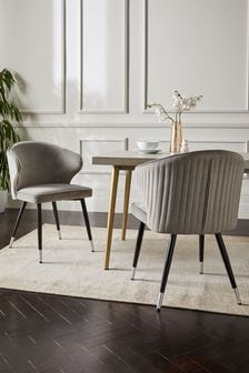 Set of 2 Soft Velvet Mid Grey Piano Arm Dining Chairs (C69777) | €365