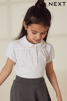 Biały - Cotton Stretch Pretty Collar School Jersey Top (3-14 lat) (C69805) | 30 zł - 70 zł