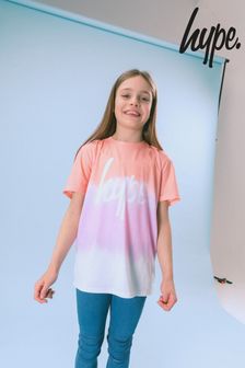 Hype. Girls Orange Pastel Marble Fade Script T-Shirt (C69863) | TRY 679