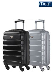 Negro + Plateado - Juego de 2 maletas rígidas de cabina de 55x35x20cm EasyJet Overhead Carry On de Flight Knight (C70181) | 127 €