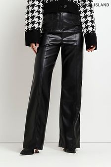 River Island Black High Waist Fitted Straight Leg Trousers (C70302) | €41