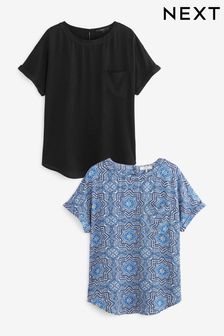 Blue/Black 2 Pack Short Sleeve Curved Hem Pocket  T-Shirt (C70764) | 24 €
