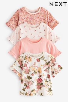 Pink Floral Short Sleeve T-Shirts 4 Pack (3mths-7yrs) (C70790) | 8,850 Ft - 10,930 Ft