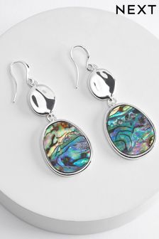 Silver Tone Recycled Metal Abalone Shell Effect Drop Earrings (C70831) | $28
