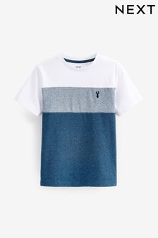 Blue/White Textured Colourblock Short Sleeve T-Shirt (3-16yrs) (C70899) | 36 SAR - 54 SAR