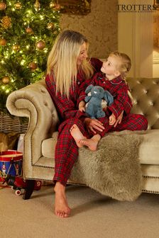 Pijamale comode din Crăciun cu model tartan Trotters London Roșu (C71051) | 634 LEI