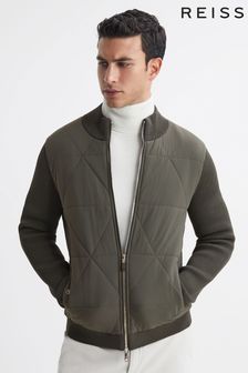 Reiss Forest Green Amos Hybrid Zip-Through Quilted Jacket (C71110) | $350