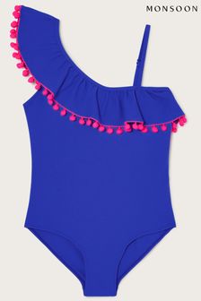 Monsoon Blue One Shoulder Pom Pom Swimsuit (C71165) | ₪ 84 - ₪ 93