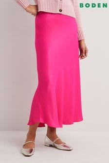 Boden Pink Satin Bias-Cut Midi Skirt (C71310) | €72