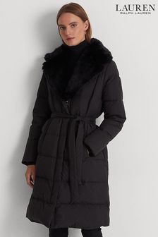 Lauren Ralph Lauren Detatchable Collar Hooded Belt Black Jacket (C71434) | €173