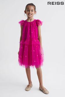 Reiss Bright Pink Fifi Junior Tulle Embroidered Dress (C71447) | 536 SAR