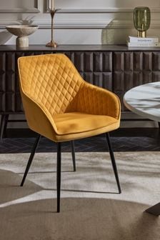 Set of 2 Soft Velvet Ochre Yellow Hamilton Arm Dining Chairs (C71595) | €365