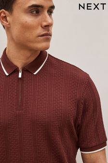 Rdzawy brąz - Teksturowana koszulka polo (C71812) | 115 zł