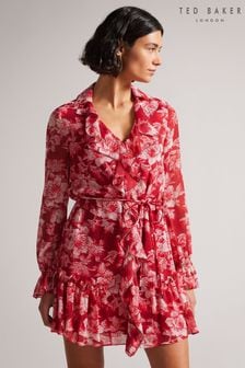 Ted Baker Red Linndie Ruffle Midi Dress With Metal Ball Trim (C71888) | 235 €