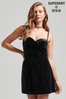 Superdry Black Velvet Cupped Mini Cami Dress (C71907) | 205 zł