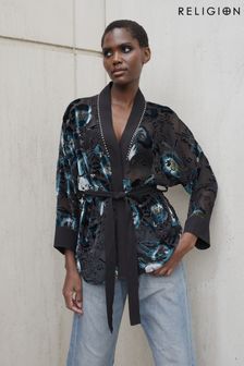 Religion Bauschiger Kimono aus schönem floralem Samt mit Nieten​​​​​​​ (C72173) | 89 €