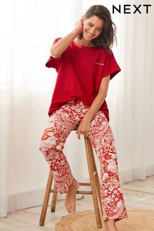 Red Strawberry Thief Morris & Co. At Next Cotton Jersey Pyjamas (C72373) | €17