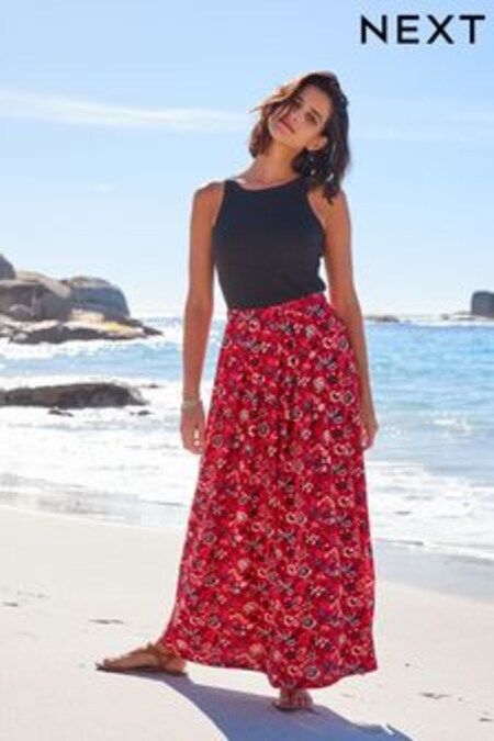 Red Floral Pleat Front Detail Maxi Skirt (C72475) | 31 €