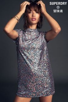 Superdry Silver Sequin T-Shirt Dress (C72496) | €47