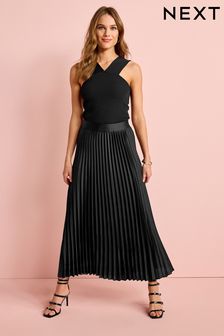 Black Satin Pleated Midi Skirt (C72509) | TRY 829