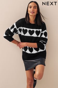 Black/White Heart Stripe Long Sleeve Jumper (C72528) | 51 €