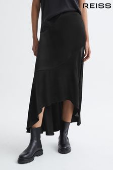 Reiss Black Inga Satin High Rise Midi Skirt (C72620) | 242 €