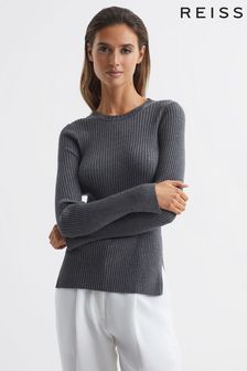 Suéter de cuello redondo y corte slim de canalé con manga partida Elle de Reiss (C72652) | 142 €