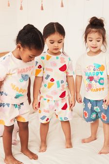 Pink/Cream Happy Short Pyjamas 3 Pack (9mths-16yrs) (C72784) | 95 zł - 119 zł